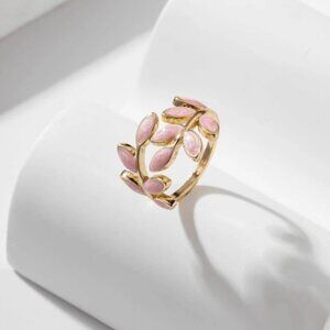 Leafy Serenity Cuff Ring Pink